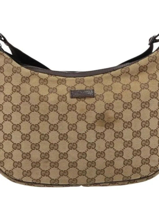 GUCCI GG Canvas Shoulder Bag Beige Silver 122790 Auth - Picture 2 of 16